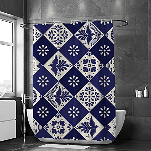 Rideau de douche décoration moderne bleu Talavera en polyester premium - 3