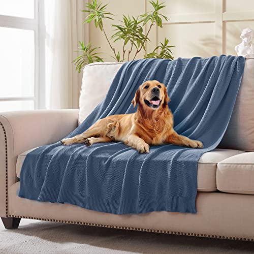 Treely 100% Cotton Knitted Throw Blanket For Couch Chair Bed Home Decorative, Soft & Cozy Knit Throw Blanket(50"X60", Dusty Blue) #TOP1
