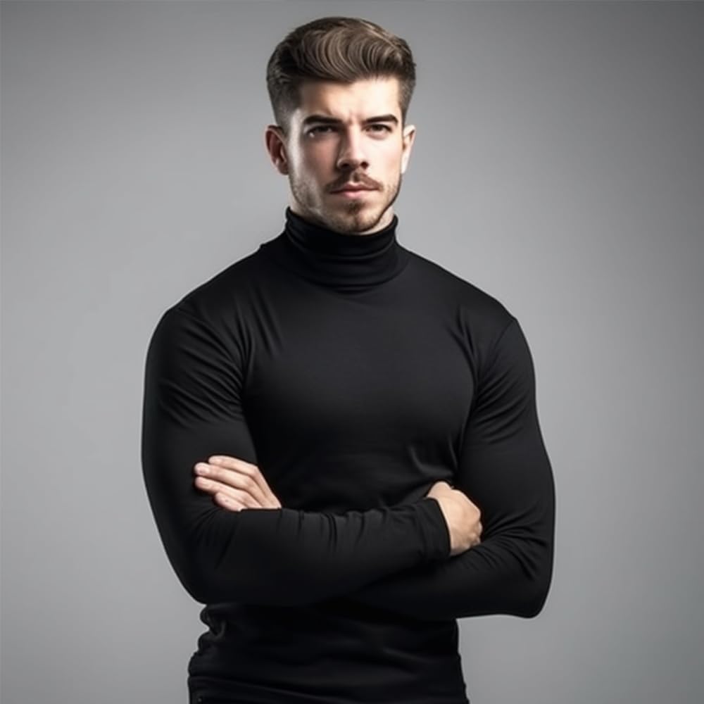 SALNIER Men Basic Turtleneck Slim Fit Long Sleeve Pullover Top Solid Thermal Knitted T Shirt Sweaters Soft Lightweight Shirt - Image 6