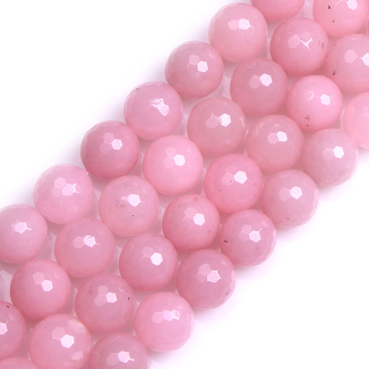 Gem-Inside 14mm Rose Pink Jade Natural Gemstone Faceted Round Semi Precious Loose Beads for Jewellery Making 15" Strand