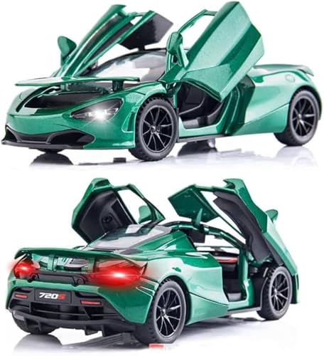 Image of WORSHIPER 1:32 Scale McLaren 720S Die-Cast Model Car � Alloy Metal Pullback Toy Car with Openable Butterfly Doors, Lights & Sound � Kids & Adults (1:32 McLaren 720s Green Color)