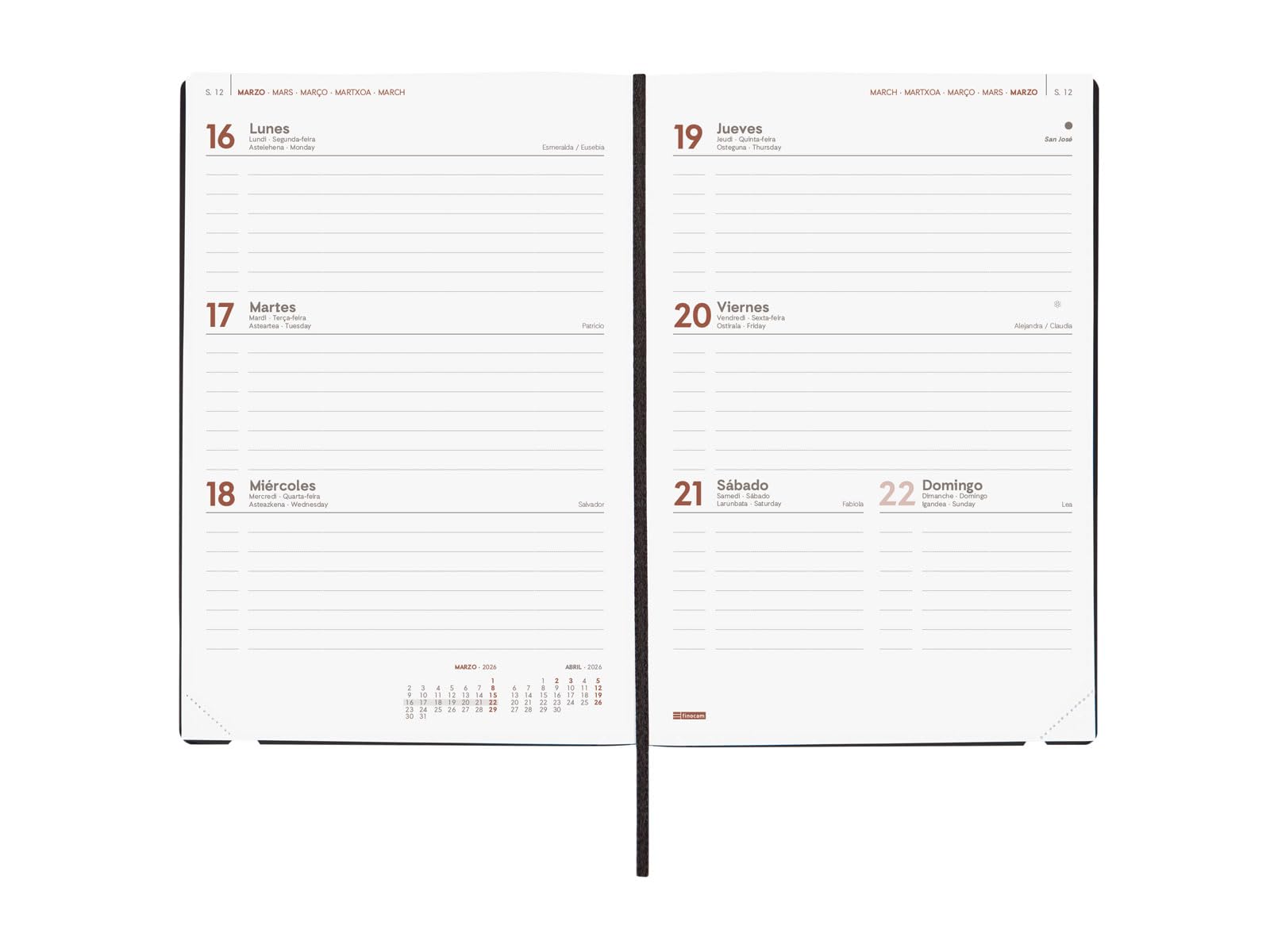 Agenda Multilingue Jours Fériés Agenda Finocam Mara 2025 - 1 Jour Par Page Janvier-Décembre Bleu International Agenda Avec élastique Et Signet