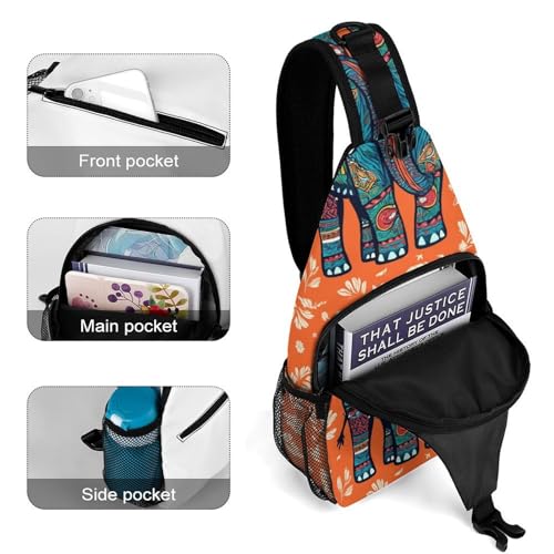 Lightweight Chest Shoulde Bag For Travel Hiking, Fashion Dress Decor Sling Bag, African Tribal Nations Elephants Art Cross Body Pocket Pack4