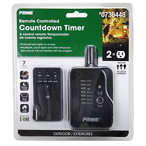 Prime Outdoor Electronic Timer with 2 Grounded Plugs and Remote Control