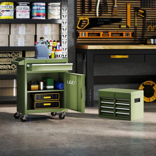 TANGZON Rolling Tool Chest, 2-in-1 Large Capacity Tool Cabinet with Wheels, 5 Drawers & Auto-Locking System, Heavy-Duty Metal Toolbox for Workshop, Warehouse, Garage (Green) 9 TANGZON Rolling Tool Chest, 2-in-1 Large Capacity Tool Cabinet with Wheels, 5 Drawers & Auto-Locking System, Heavy-Duty Metal Toolbox for Workshop, Warehouse, Garage (Green) - Image 9