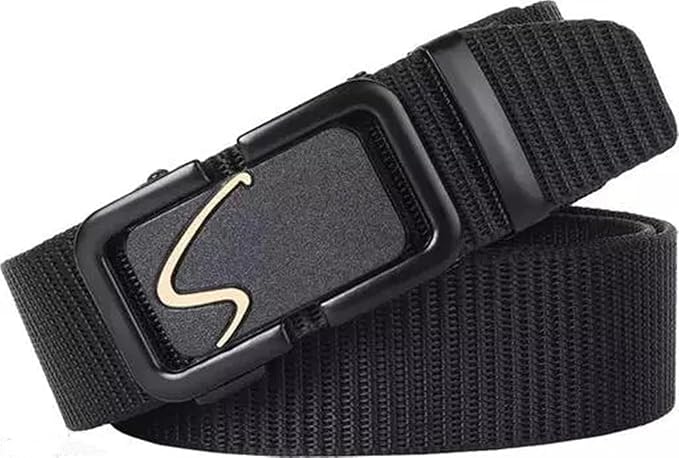 Image of Men AdjustableSynthetic Belt with Automatic Buckle Durable Casual Formal Daily Use Design black