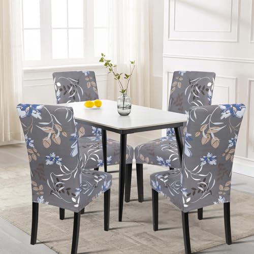 Image of SearchI Dining Room Chair Covers Set of 6, Stretch Printed Kitchen Chair Slipcovers Removable Washable Parsons Chair Covers Protector for Dining Room, Hotel, Ceremony (Flower Pattern4)