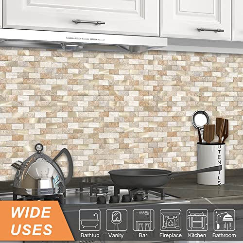 Vaovi Peel And Stick Backsplash Tile For Kitchen,Backsplash Peel And Stick Subway Tile Backsplash Self Adhesive Backsplash Bathroom(10Sheets,Brown Gold) #TOP3