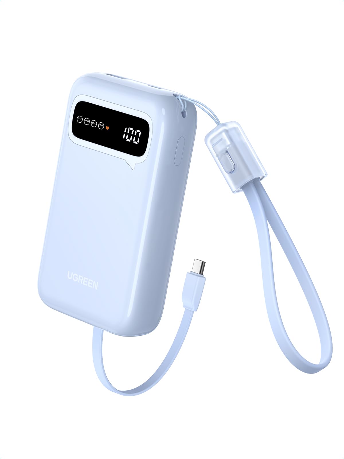UGREEN Batterie Externe 20000mAh 22.5W Câble Intégré USB C Power Bank Portable Charge Rapide 2 Ports Emoji Affichage Compatible avec iPhone 17 16 15 14 13 Air Plus Pro Max Galaxy S25 S24 iPad (Bleu)