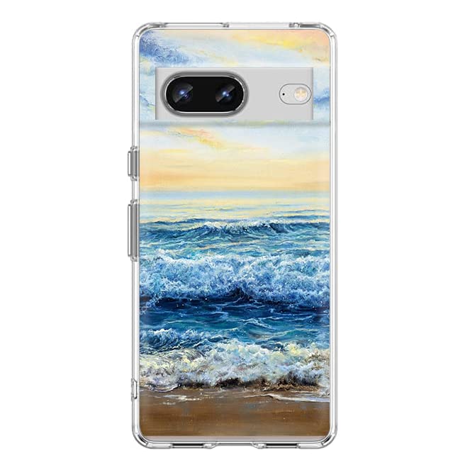 Blingy's Google Pixel 7 Case, Fun Beach Scenic Ocean Painting Art Landscape Design Soft TPU Protective Case Compatible for Google Pixel 7 (Beach Style)
