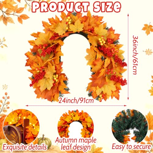 Image of Yinder Fall Mailbox Swag Decor for Outdoor Maple Leaf Wreath with Lights
