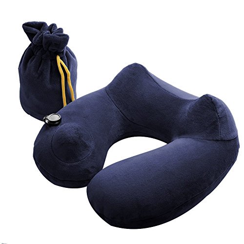 lemaijiaju Cojín cervical hinchable PVC Soft Cojín cervical inflable Almohada de viaje Travel Support Pillow Neck suave y agradable cojín para el Avión Dormir, coche o Tren (Azúl oscuro)