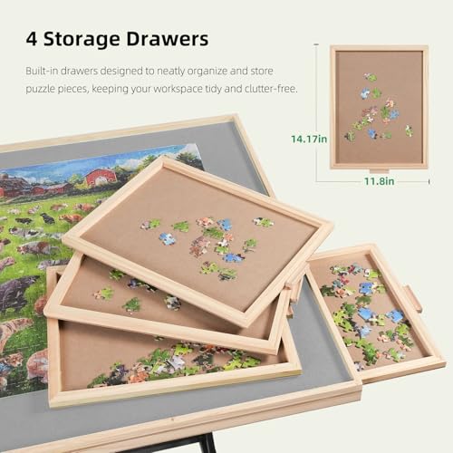 Image of ALL4JIG 2000 Pieces Puzzle Table with Legs and Wheels, 28.50 inchx40.16 inch Wooden Jigsaw Puzzle Table with 4 Drawers & Cover,Vertical Option,Laptop&Drafting Table for Couch,for Lego Building
