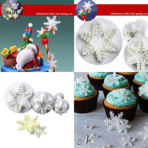 3Pcs Snowflake Pattern Plunger Cake Cutter Fondant Cookie Mold Craft Diy Decorating Tools Set #TOP4