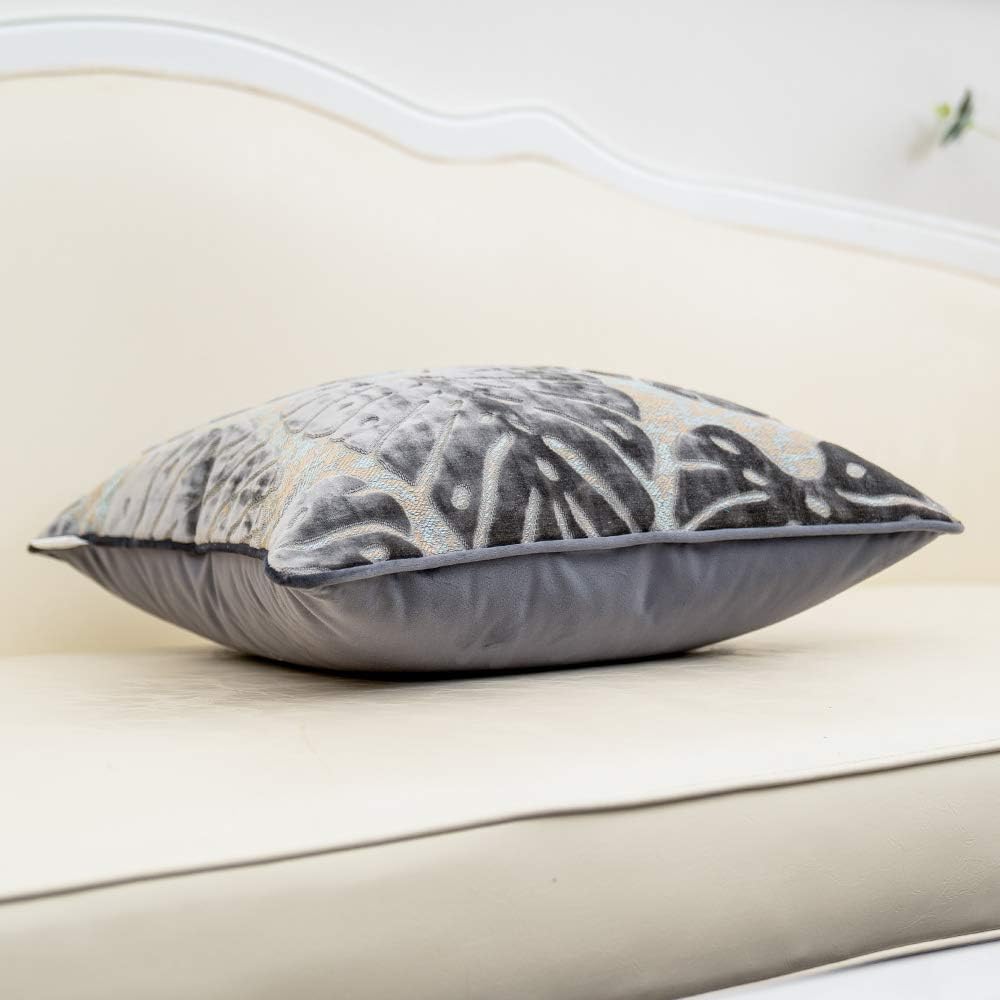 Alerfa 12 x 20 Inch Rectangle Leaf Pillow Embroidery Cut Velvet Cushion Case Luxury Modern Lumbar Throw Pillow Cover Decorative Pillow for Couch Sofa Living Room Bedroom Car, Gray Silver - Image 3