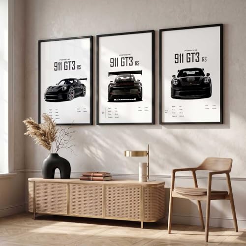 Image of kotart Big Porsche 911 GT3RS Cars Framed Posters Gift Items for Boys Room Wall Decoration Bedroom Living Room Office Studio Decor | Car Poster Frame for Wall Decor Set Of 3 Size (10 X 13 inch)