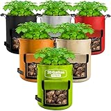 Suntee 6 Pack 20 Gallon Potato Grow Bags with Flap, Thickened Nonwoven Fabric Grow Bags for Growing Potatoes, Colorful Plant Grow Bags Pots Gardening Vegetable Potato Growing Bags with Durable Handles