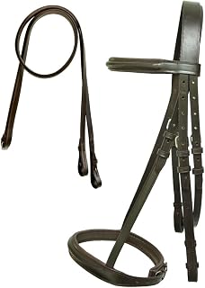 CHALLENGER English Horse Brown Leather All-Purpose Raised Eventing Sidepull Bridle Reins 803AX07BR-F