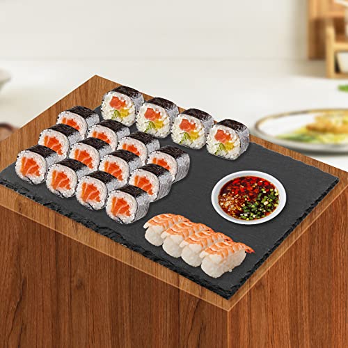 Muklei 4 Pack 12" X 8" Black Slate Cheese Boards, Black Slate Serving Platter With Natural Edge, Slate Stone Serving Tray For Cheese, Charcuterie, Sushi, Appetizers #TOP6