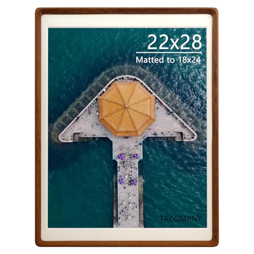 Tacomany Handcrafted Natural Wood Picture Frame with Mat for Wall and Tabletop display (Walnut 22x28 matted to 18x24)