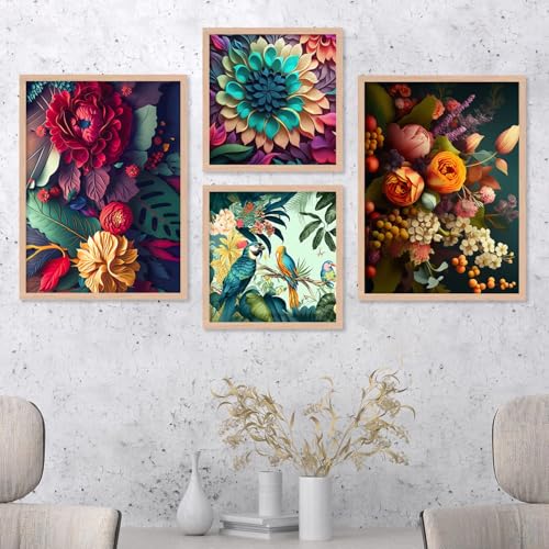 Image of kotart Aesthetic Modern Wall Decor Paintings with Frame for Home Decoration - Painting for Living Room Bedroom - Painting for Wall Decoration - Pack of 4 (Art 4, Big (13x17 or 13x13 inch))