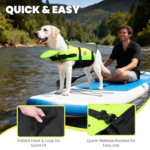 VIVAGLORY Front Float Schwimmweste Hund, Hundeschwimmweste für Bootfahren, Schwimmweste with Kopfstütze, Auftrieb & Schwimmhilfe, XXS, Neon-Gelb