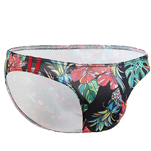 Men's Triangle Bikinis Underwear Hawaiian Tropical Print Stretch Briefs Breathable Comfortable Pouch Swimsuit3
