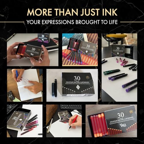 Wordsworth & Black 30 Pack Fountain Pen Ink Refills - Set of 30 Black Ink Cartridges - International Standard Size - Length APPR 2.3" - Base Diameter APPR 0.24" - Disposable and Generic