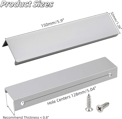 Miniatura 2 de LC LICTOP - Jaladera de lengüeta con borde para el dedo de estilo moderno, abridores de puertas, jaladeras de cajón, aluminio mate (6 piezas)