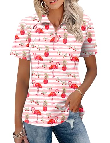LOMON flamingo pink polo shirt for women