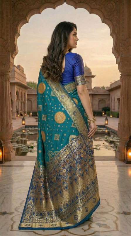 Image of C J Enterprise Women's Pure Soft Silk Saree With Blouse Piece For Wedding (Diamond-Patola)
