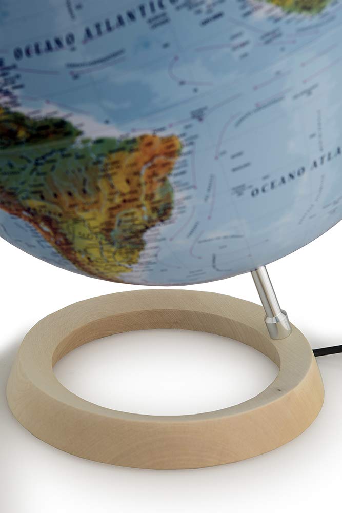 Tecnodidattica – Mappamondo Atmosphere FC2, girevole, luminoso, base in legno d’Acero, cartografia Fisico/Politica, diametro 30 cm