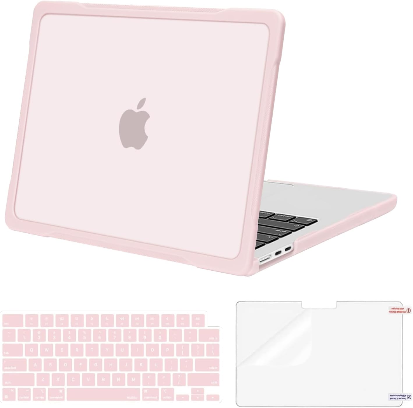 MOSISO Compatible with MacBook Air 13 inch Case 2026 2025-2022 M4 A3240 M3 A3113 M2 A2681, Hard Shell with Soft TPU Bumper&Keyboard Skin&Screen Film for MacBook Air 13.6 inch Case, Chalk Pink