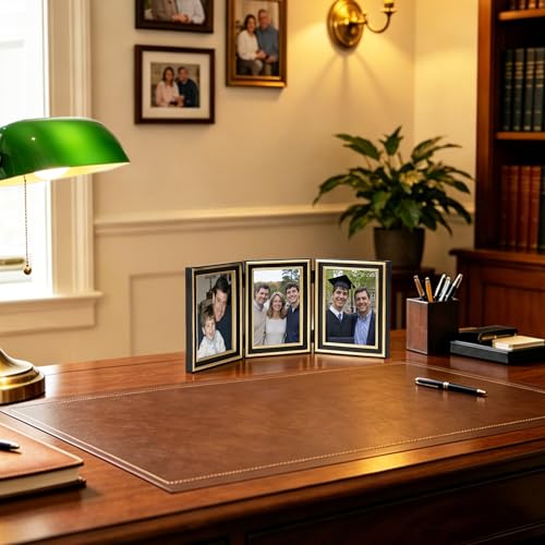 AELS 4x6 Black and Gold Resin Hinged Picture Frame Set, Luxury Antique Photo Frame Collage, Vintage Triple Picture Frames, Trifold Photo Display with Real Glass, Desktop Tabletop Decor, Gift Ideas by AELS - Image 2