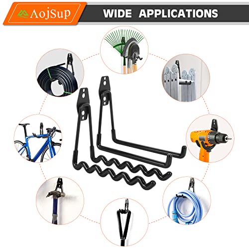 AojSup 12 Stück Wandhaken Garage, Schwerlast Garage Haken, Doppelhaken Garage, Garage Storage Hooks zur Organisation für Leiter, Stuhl, Schlauch, Fahrrädern, Elektrowerkzeugen Sperrigen (Schwarz)