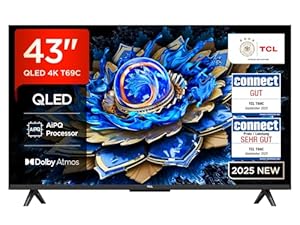 TCL 43T69C 43 Zoll QLED, Direct LED TV, 4K HDR TV, Smart Google TV (Dolby Vision & Atmos, Game Master, Motion Clarity, Kompatibel mit Google Assistant & Alexa)