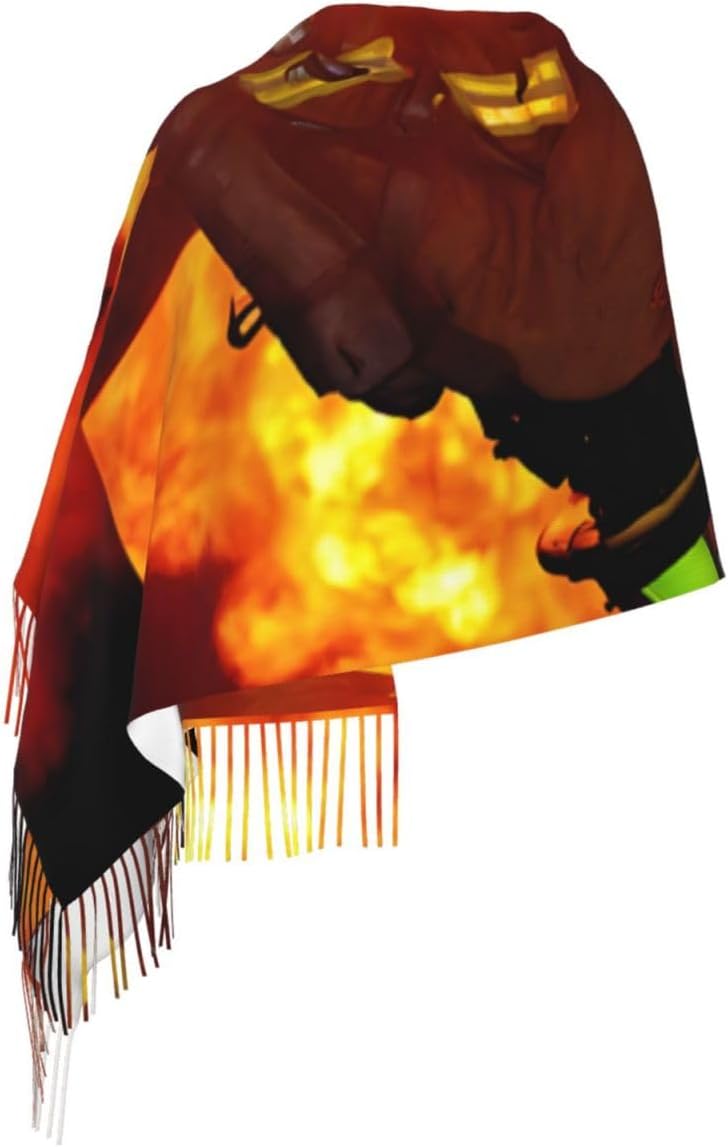 (Firefighter Fireman Flame) Women's Soft Warm Scarf Large Plush Shawl Wrap with Fringe Fashion Winter Scarves for Cold Weather