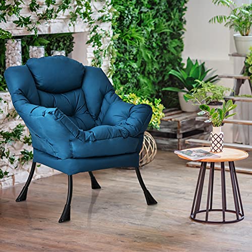 Giantex Modern Lazy Chair, Accent Contemporary Lounge Chair Polyester Fabric W/Steel Frame, Upholstered Single Sofa Chair W/Armrests & Side Pocket, Leisure Sofa Chair (Navy) #TOP5