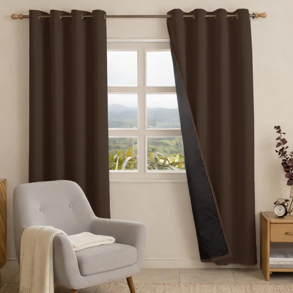 Image of HOMEMONDE 100% True Blackout Curtains Customize Size - Pack of 2 Curtains, Embossed Panels Light Block Thermal Insulated & Noise Reducing Room Darkening Curtains (Brown)