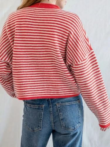 Women's Striped Cardigan Sweaters Long Sleeve Button Down Cropped Knit Lightweight Sweater4
