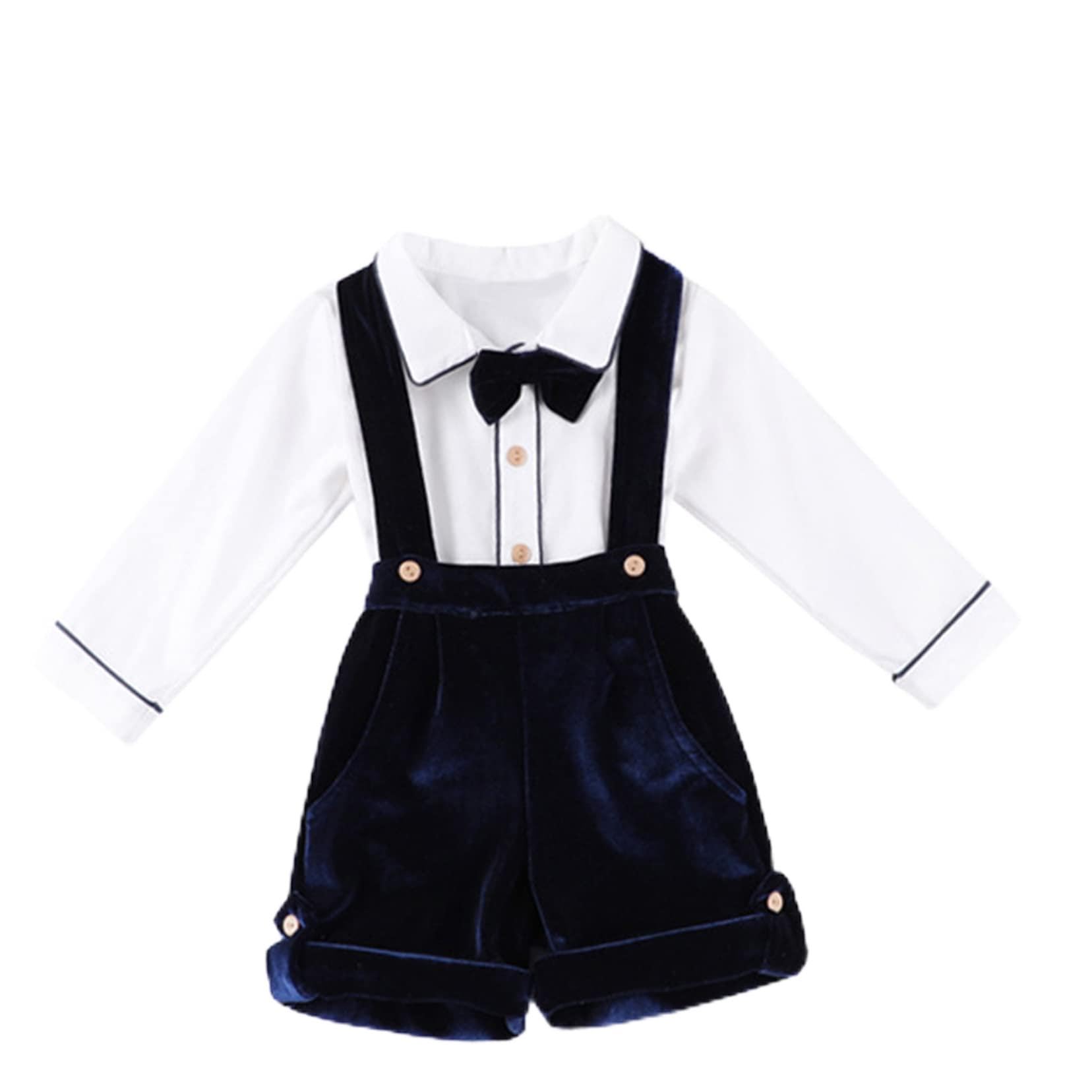 Baby Jungen Anzug 3 Stücke Gentleman Kleidung Set Langarm Fliege Hemd + Samt Shorts Mit Hosenträger + Schirmmütze Taufanzug Hochzeit Geburtstag Party Anzüge