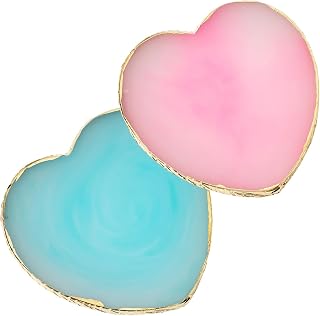2 Pcs Resin Nail Art Palette, Nail Painting Mixing Tray with Gold Edge, Nail Art Display Board, Nail Polish Holder for Nail Design, Manicure Tools for Nail Artists (F-Heart-Shaped Pink + Blue)