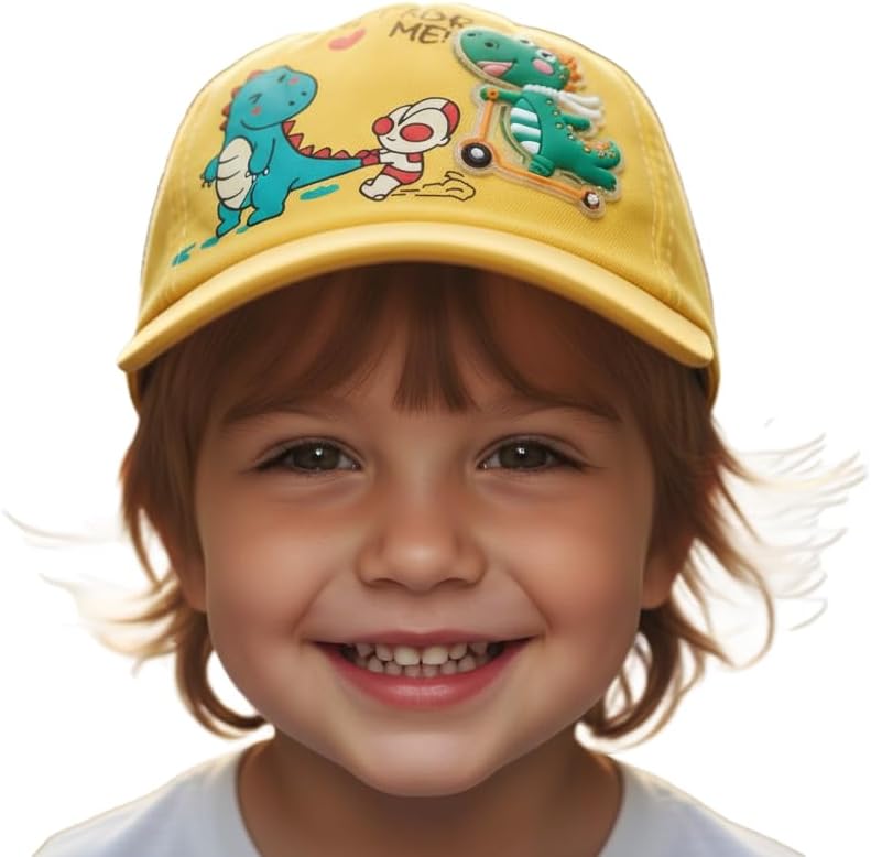 Kids Dinosaur Baseball Cap| Cute Toddler Boys Girls| Wait for Me Cartoon Sun Hat – Adjustable Outdoor Summer Play Travel Sports Cap