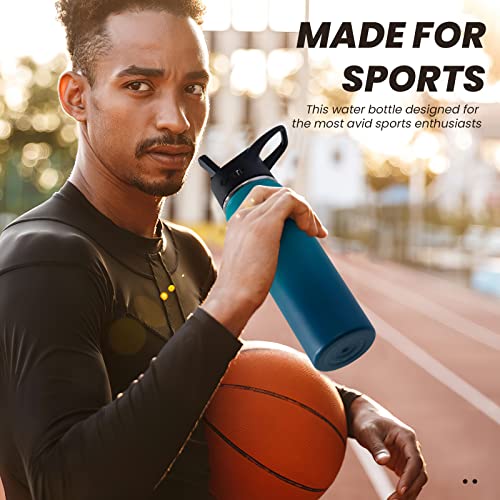 Coktik Insulated Stainless Steel Water Bottle With Straw Lid, 22 Oz Wide Mouth Double Wall Vacuum Insulated Water Bottle Leakproof Lightweight For Hiking, Biking, Running(Dark Night) #TOP6