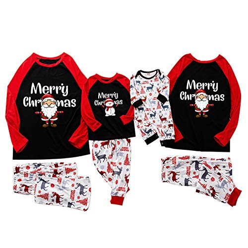 6865 Matching Family Pajamas Sets Christmas PJs Sleepwear Merry Christmas Reindeer with Plaid Pants for Kids & Adult