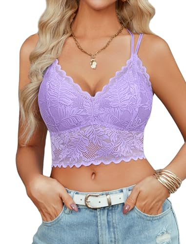Image of Avidlove Lace Bralette for Women V Neck Camisoles Racerback Adjustable Strap Sexy Crop Tops