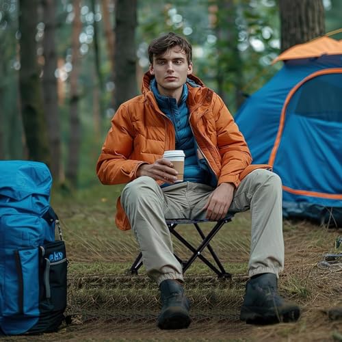 Image of Portable Foldable Camping Stool Chair, Lightweight Compact Folding Seat with Metal X-Frame, Up to 120 kg Load Capacity, Easy Carry Outdoor Stool for Camping, Trekking, Hiking, Fishing, Picnic