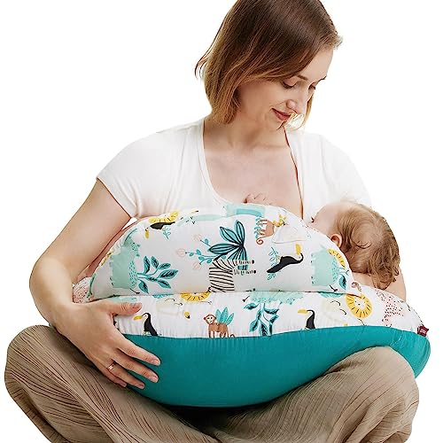 momcozy Cojín de Lactancia con Borde de Seguridad – Cojín ergonómico de Lactancia y Lactancia con Correa Ajustable y Funda de algodón extraíble, Animal y Bosque