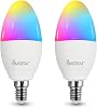 2 Pack E12 Type B Smart Bulb, Music Sync Alexa LED Candle Lights 5W 2700K-6500K RGB Warm Cool White Colour Dimmable, Compatible with Alexa Google Home, Smart Life