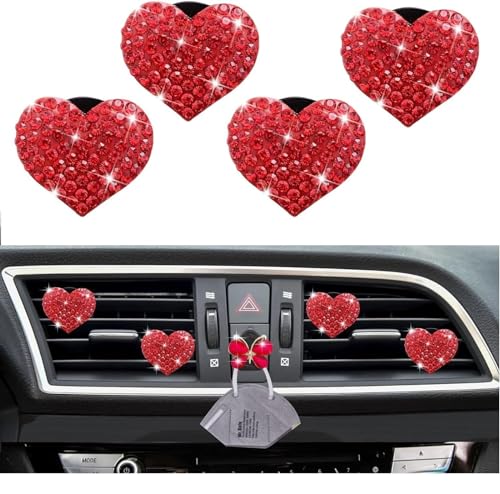 Image of 5 Pcs Bling Red Hearts Air Vent Clips, Heart Shape Crystal Car Air Vent Clip Charm Car Air Fresheners for Women Rhinestone Diffuser Vent Clip Cute Decor Bling Cars Accessories,Interior Accessories